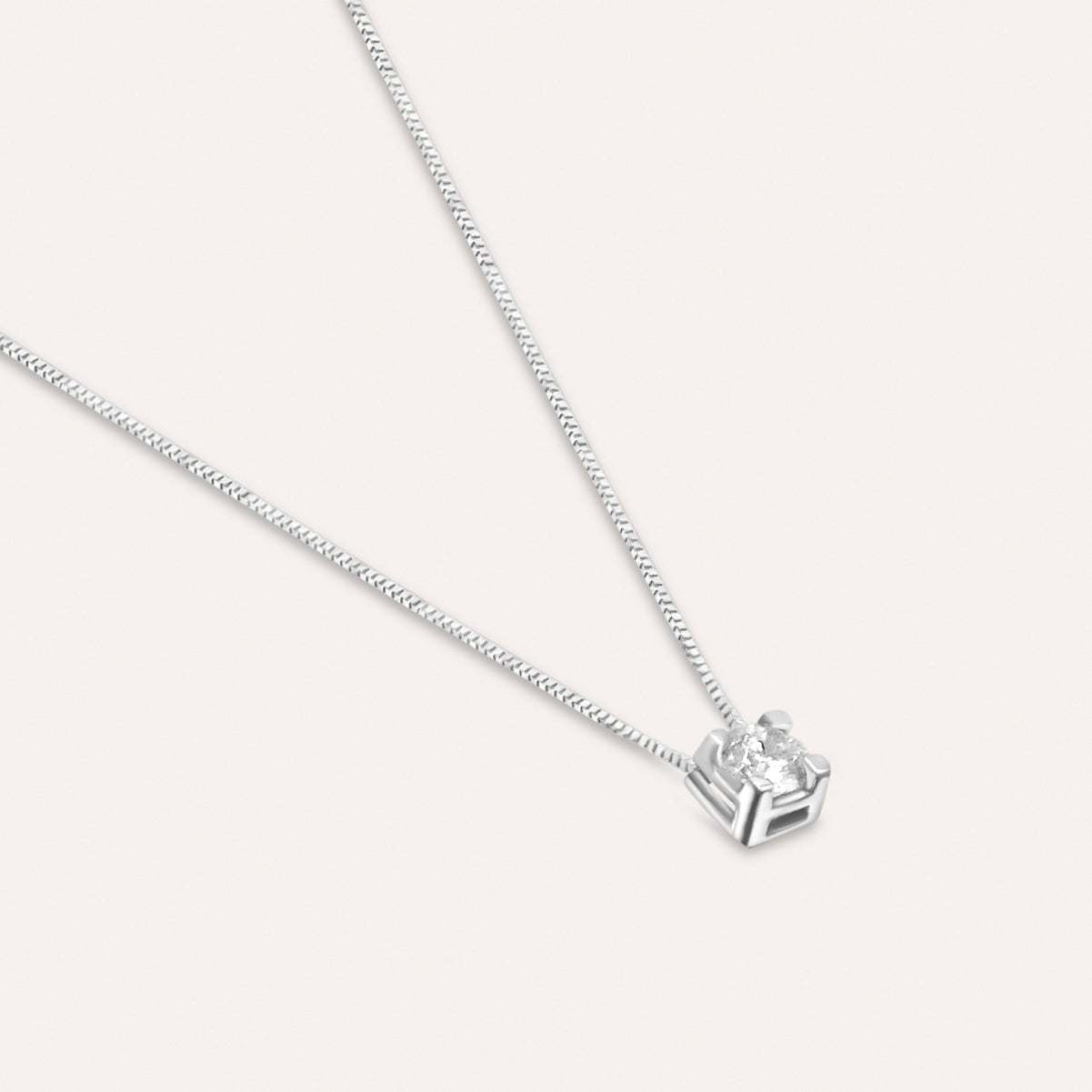 Diamond and white gold square solitaire necklace