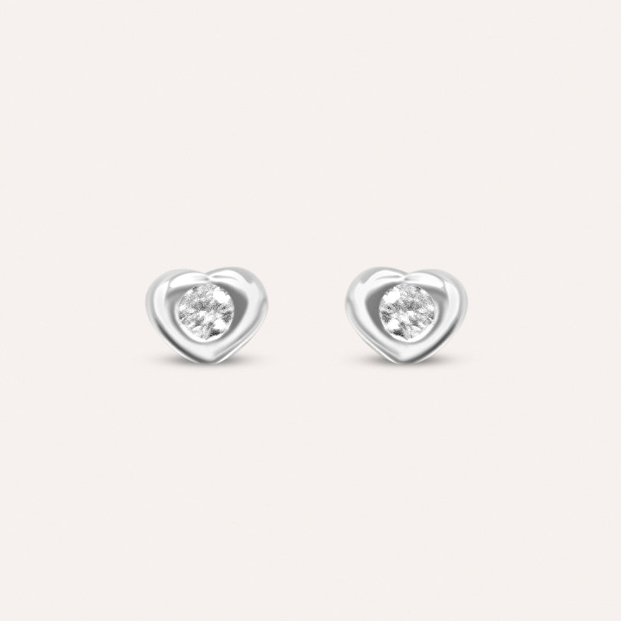Diamond and white gold heart solitaire studs