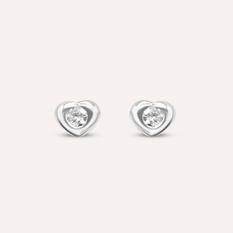 Diamond and white gold heart solitaire studs