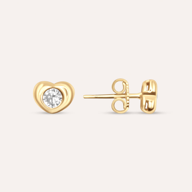 Diamond and gold heart solitaire studs
