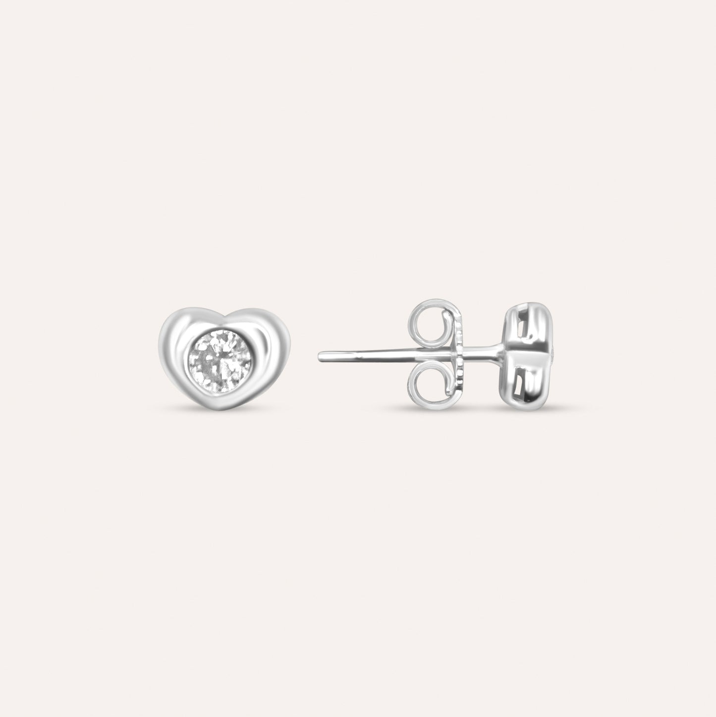 Diamond and white gold heart solitaire studs