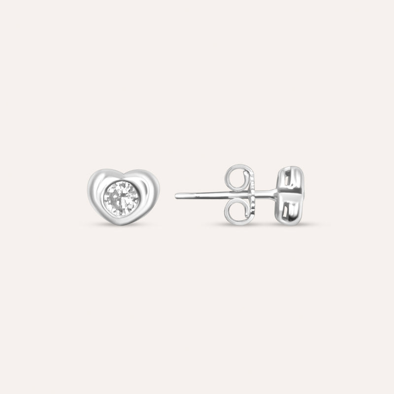 Diamond and white gold heart solitaire studs