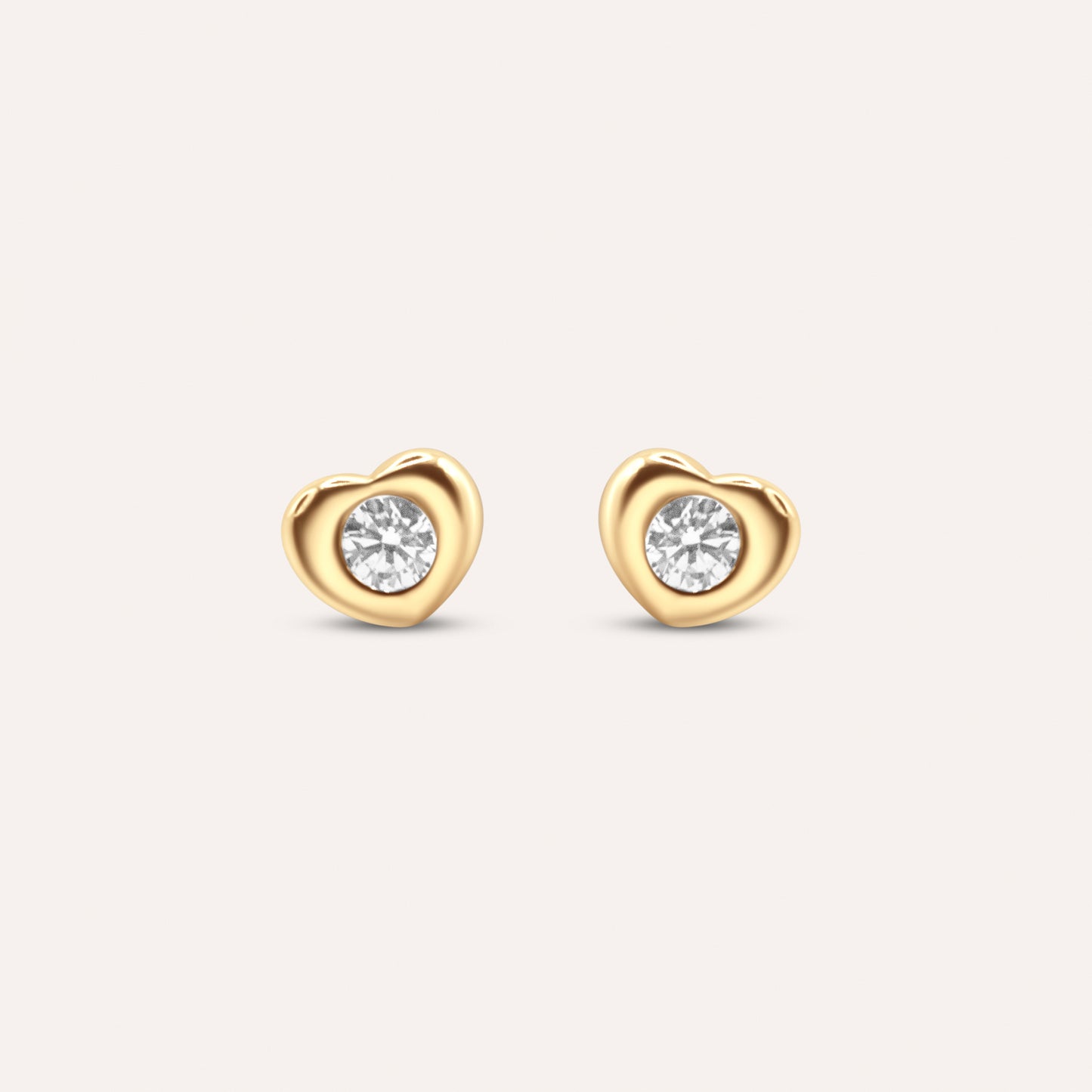 Diamond and gold heart solitaire studs