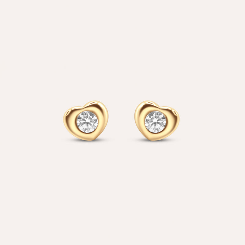 Diamond and gold heart solitaire studs