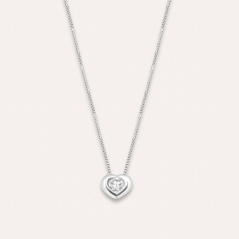 Diamond and white gold heart solitaire necklace