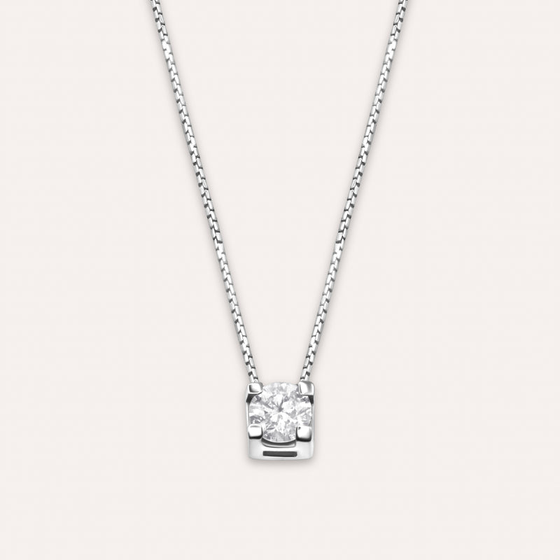 Diamond and white gold square solitaire necklace