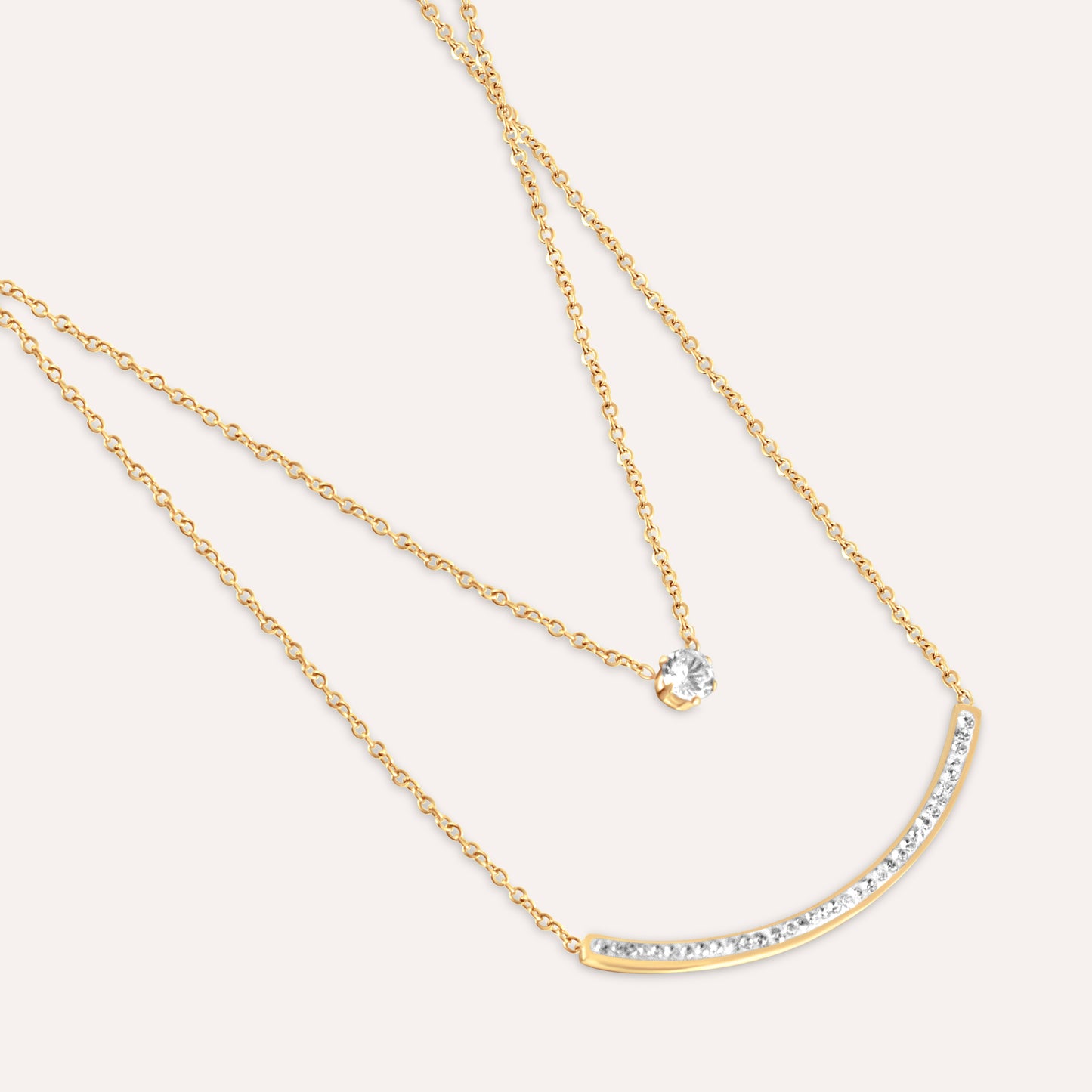 Dual Zircon Bar Layered Necklace 