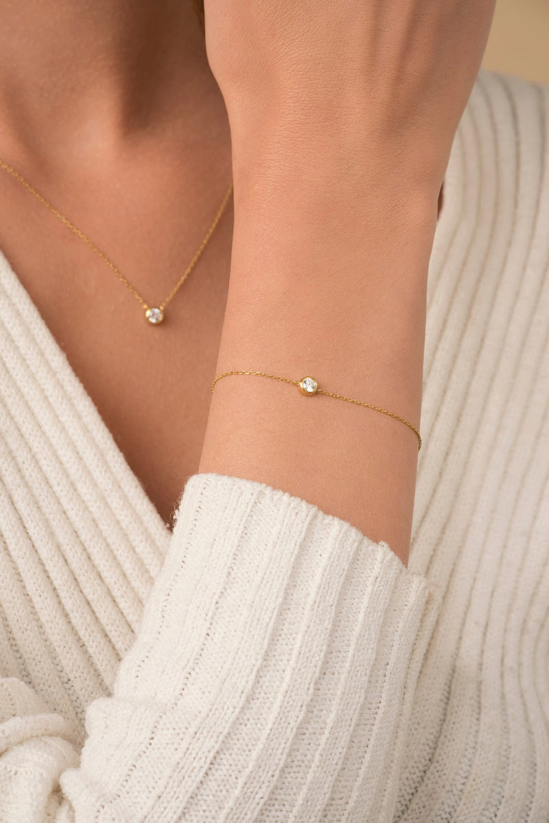 Diamonds and gold solitaire large Elia bracelet